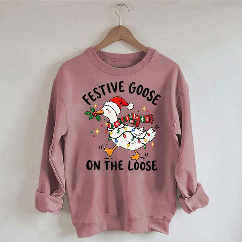 Cute Christmas Festive Goose On The Loose Sweatshirt