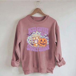 Spooky Season Ice Coffee Preppy Halloween Sweatshirt