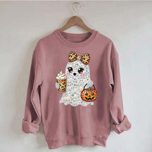 Rhinestone Glam Ghost Halloween Printed Sweatshirt
