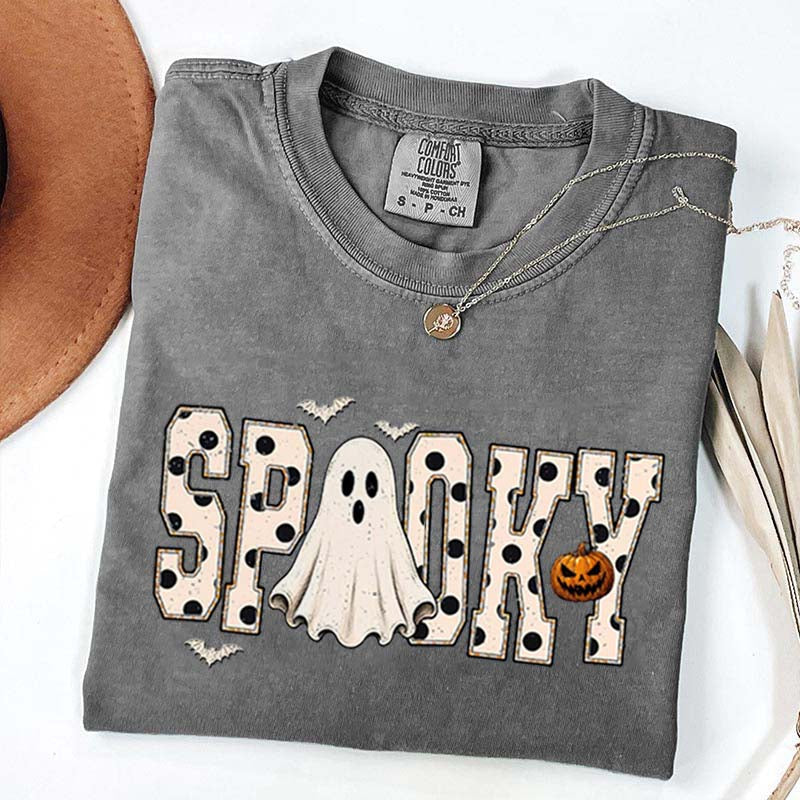 Retro Spooky Halloween Ghost White Dots T-Shirt