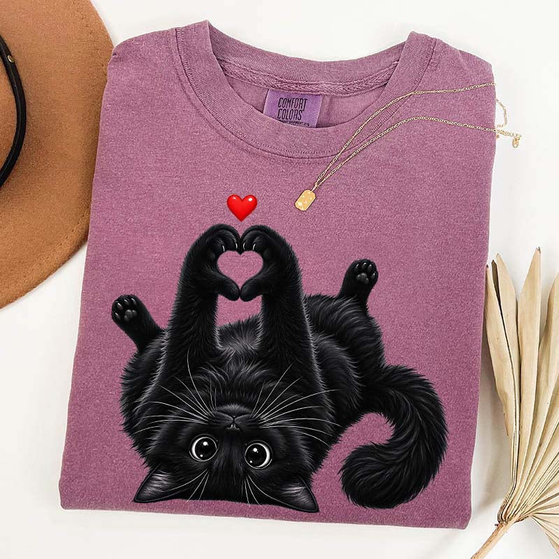 Cute Black Cat Heart Paws T-Shirt