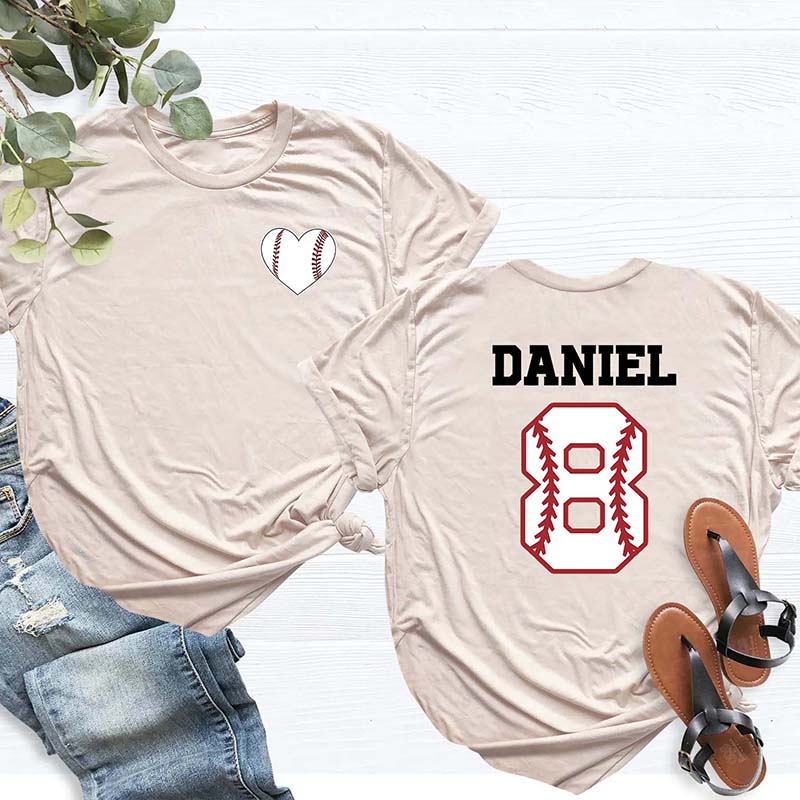 Custom Team Number And Name Baseball Heart T-Shirt