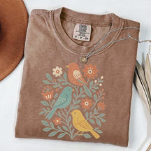 Boho Cottagecore Birds and Flowers T-Shirt