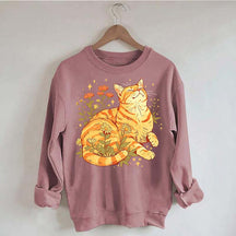 Retro Wildflowers Orange Cat Sweatshirt