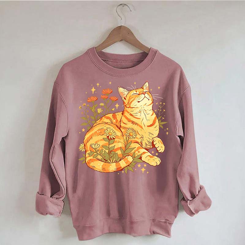Retro Wildflowers Orange Cat Sweatshirt