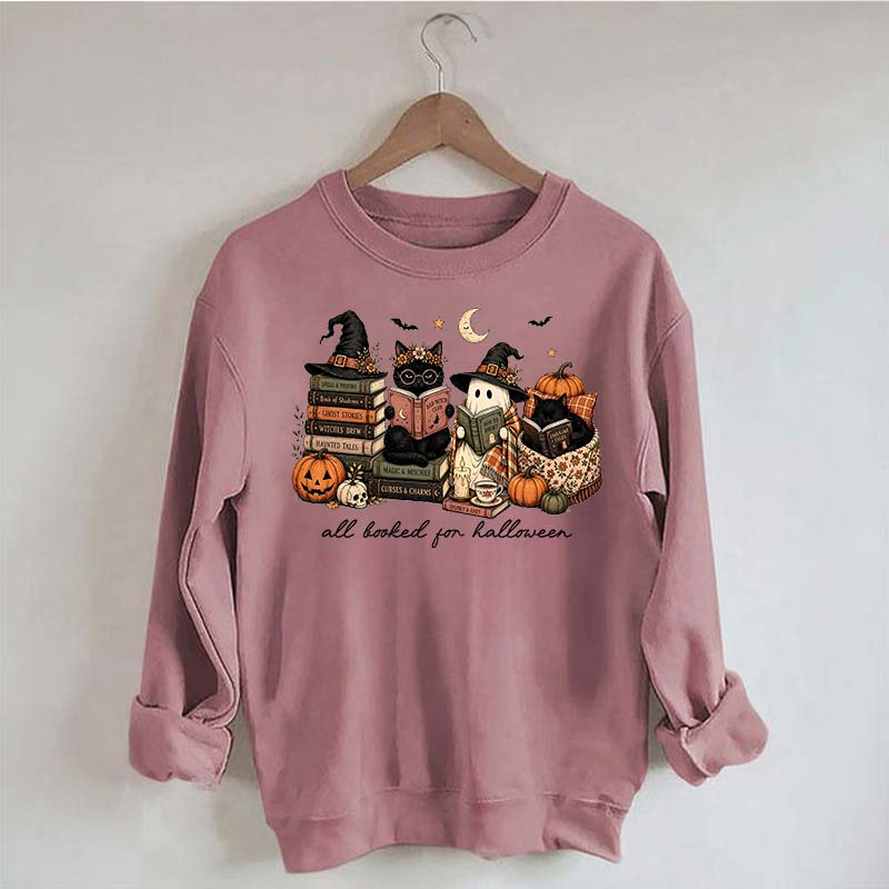All Booked For Halloween Pumpkin Cats Book Sweatshirt