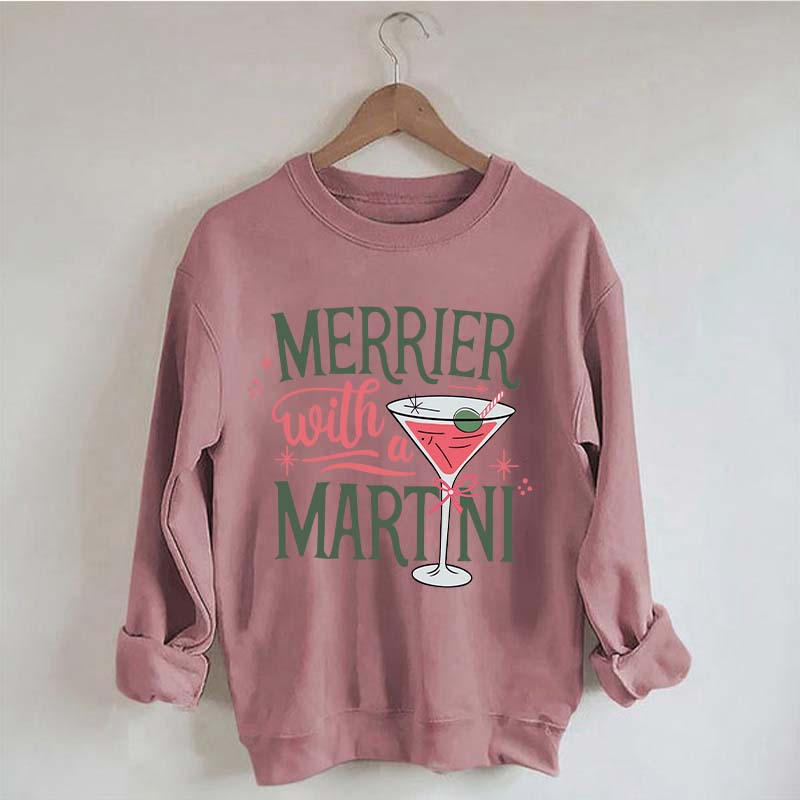 Merrier With A Martini Retro Christmas Sweatshirt