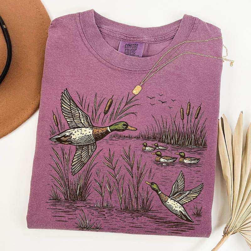 Retro Flying Mallard Duck T-Shirt