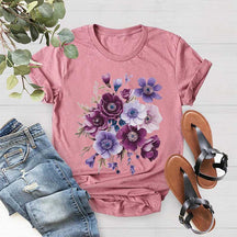 Vintage Pressed Botanical Purple Flowers T-Shirt