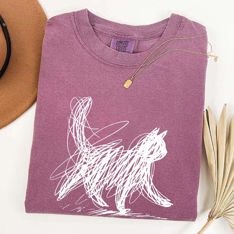 Abstract Cat Line T-Shirt
