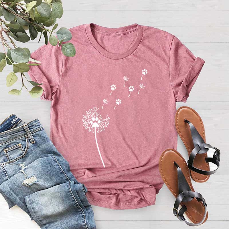 Cute Dandelion Dog Paw Simple T-Shirt