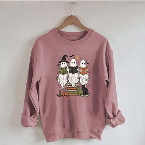 Boo Ghost Reading Books Halloween Sweatshirt