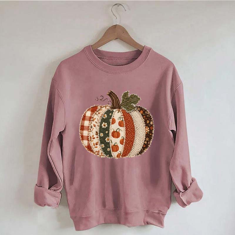 Faux Patchwork Fall Pumpkin Sweatshirt