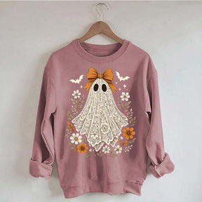Cute Lace Ghost Bow Spooky Season Sweatshirt