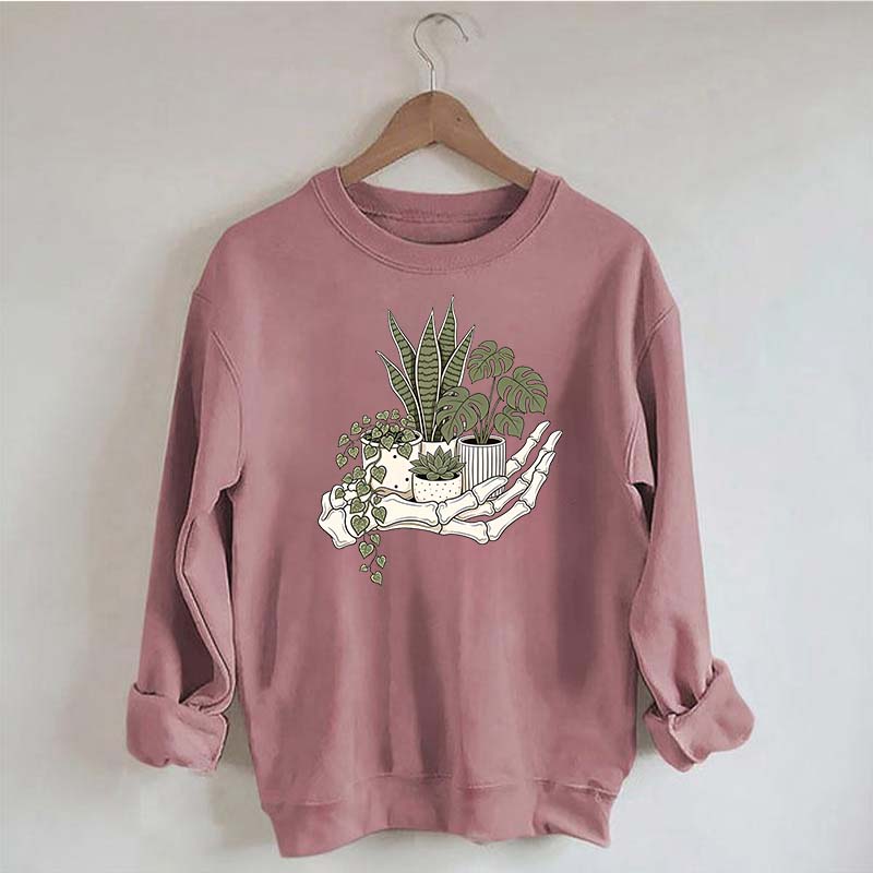 Skeleton Hand Cradling Potted Plants Sweatshirt