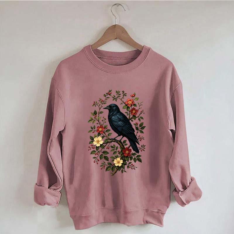 Vintage Raven Gothic Cottagecore Floral Sweatshirt