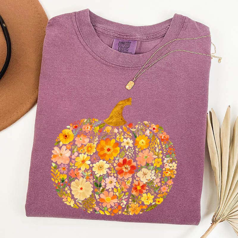 Flowers Pumpkin Comfort Colors T-Shirt