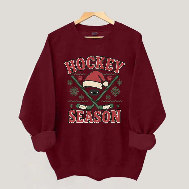 Christmas Hockey Santa Hat Sweatshirt
