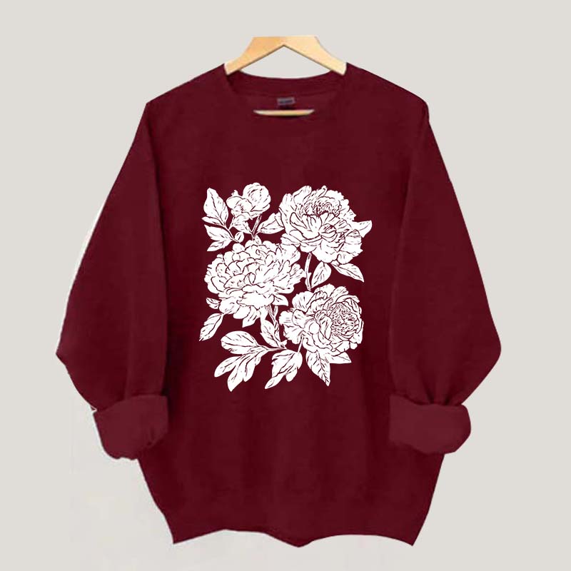 Vintage Linocut Flower Boho Botanical Sweatshirt