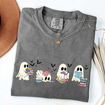 Cute Ghost Reading Book Halloween T-Shirt