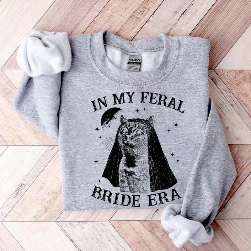 Retro Comfort Bride Wedding Cat Lover Sweatshirt