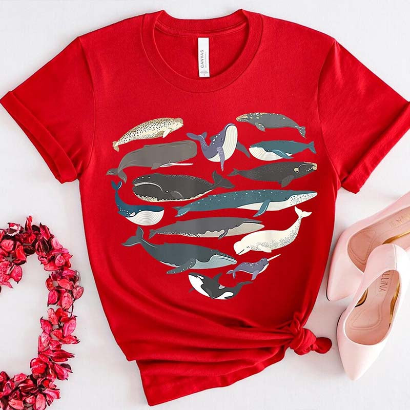 Whale Heart Graphic Ocean Lover T-Shirt