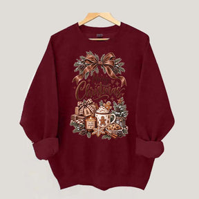 Cozy Christmas Bow Gingerbread Hot Cocoa Holiday Sweatshirt