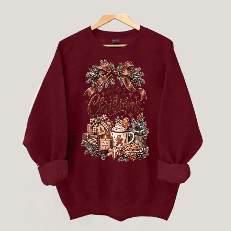Cozy Christmas Bow Gingerbread Hot Cocoa Holiday Sweatshirt