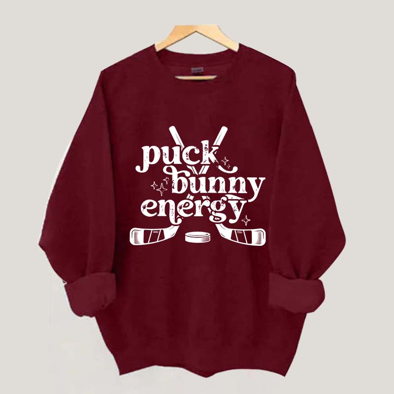 Puck Bunny Energy Retro Hockey Sweatshirt