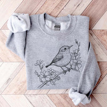 Cute Botanical Bird Graphic Sweatshirt