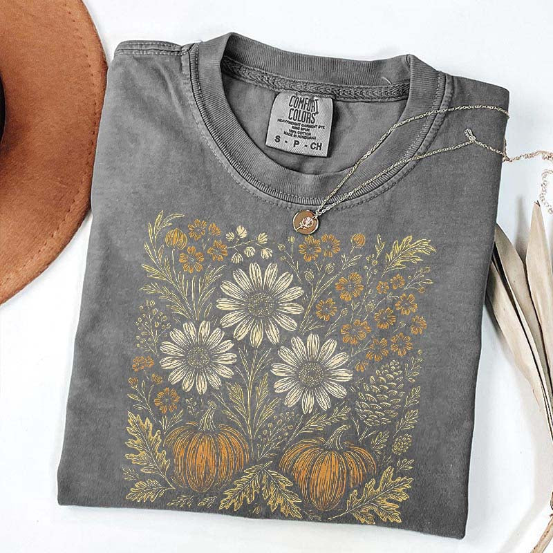 Comfort Colors Pumpkin Sunflower Floral Fall T-Shirt