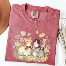 Retro Kitten Cute Cat Butterfly T-Shirt