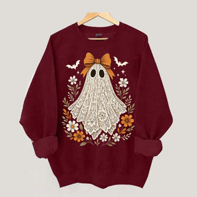 Cute Lace Ghost Bow Spooky Season Sweatshirt