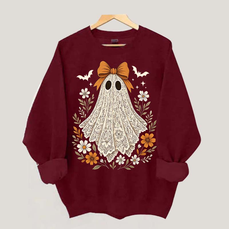 Cute Lace Ghost Bow Spooky Season Sweatshirt