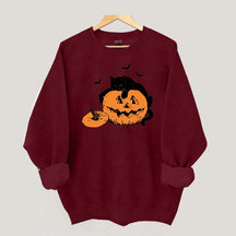 Vintage Black Cat Halloween Pumpkin Sweatshirt
