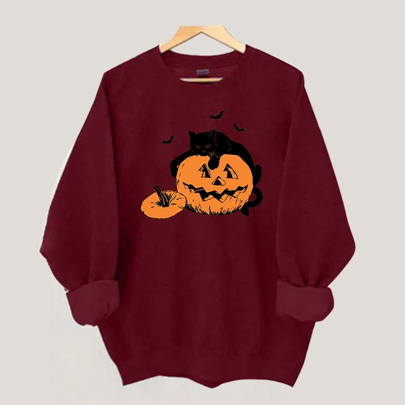 Vintage Black Cat Halloween Pumpkin Sweatshirt