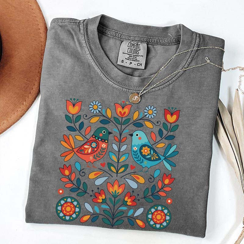 Cute Scandinavian Folk Art Bird T-Shirt