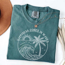 Happiness Comes In Waves Beach Trip T-Shirt