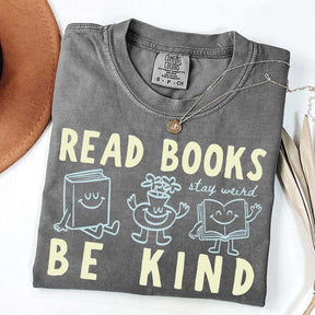 Read Books Be Kind Stay Weird Retro Doodle T-Shirt