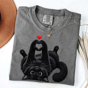 Cute Black Cat Heart Paws T-Shirt