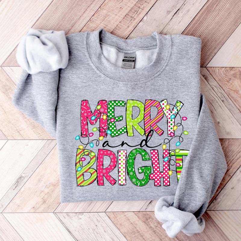Merry and Bright Cute Family Christmas Sweatshirt