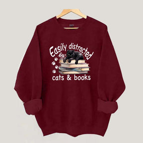 Reader Easily Distracted By Cats And Books Sweatshirt