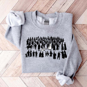 Woman Touches Religous Sweatshirt