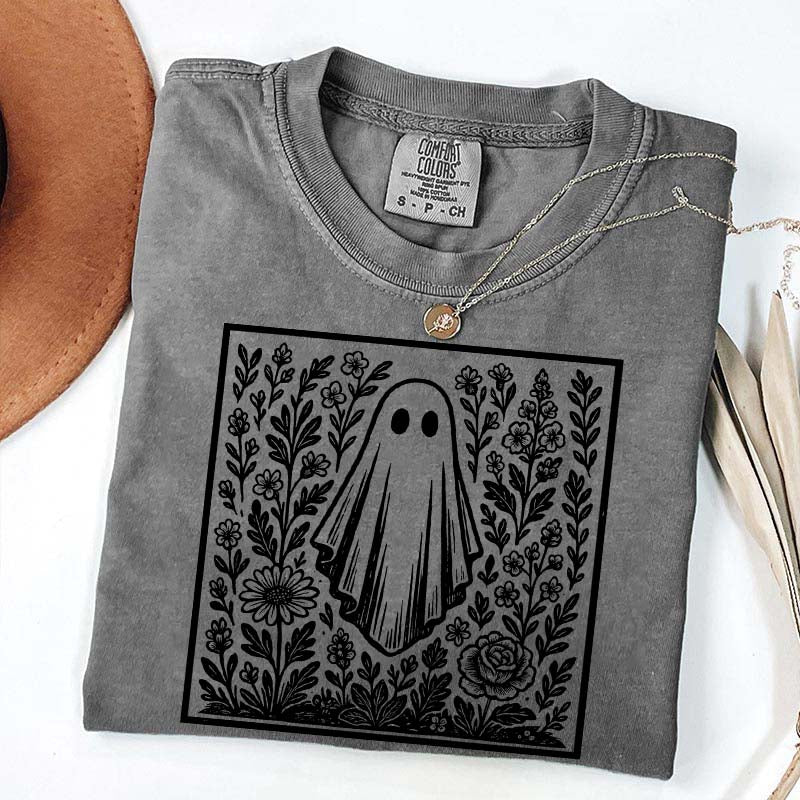 Vintage Wildflowers Graphic With Ghost T-Shirt