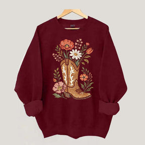 Retro Cowboy Boot Wildflower Sweatshirt