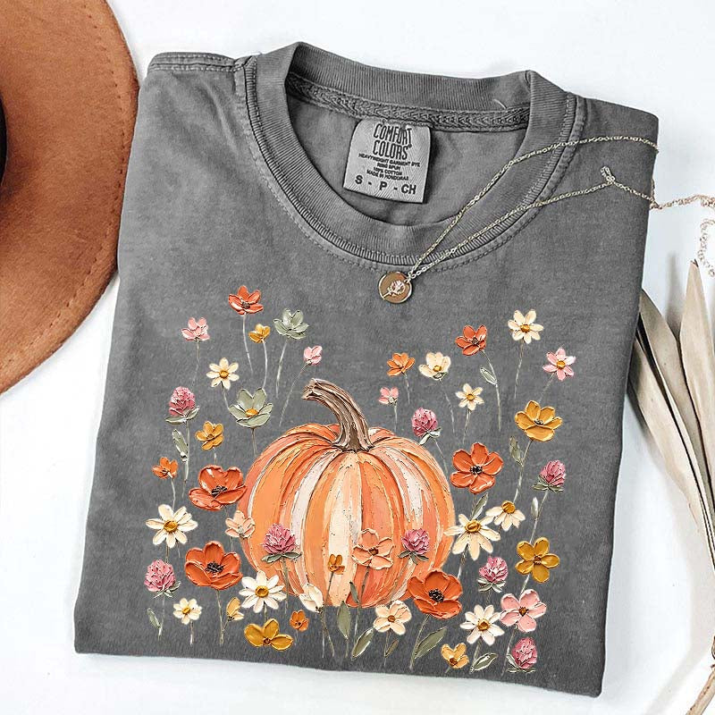 Autumn Floral Wildflower Pumpkin Season T-Shirt
