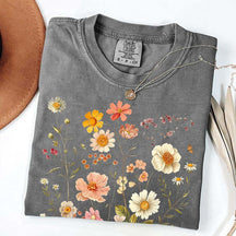 Vintage Delicate Printed Wild Flowers Boho T-Shirt