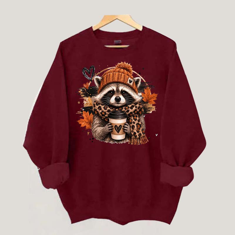 Autumn Coffee Lover Raccoon Sweatshirt