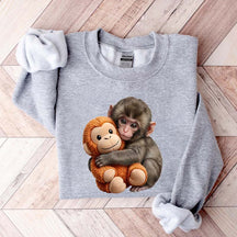 Cute Baby Monkey With Plush Toy Sweatshirt