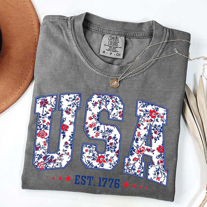 Flower USA Floral Patriotic T-Shirt